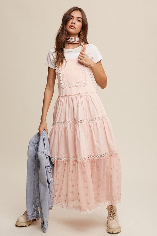 Listicle Laced and Tiered Romantic Overall Maxi Dress