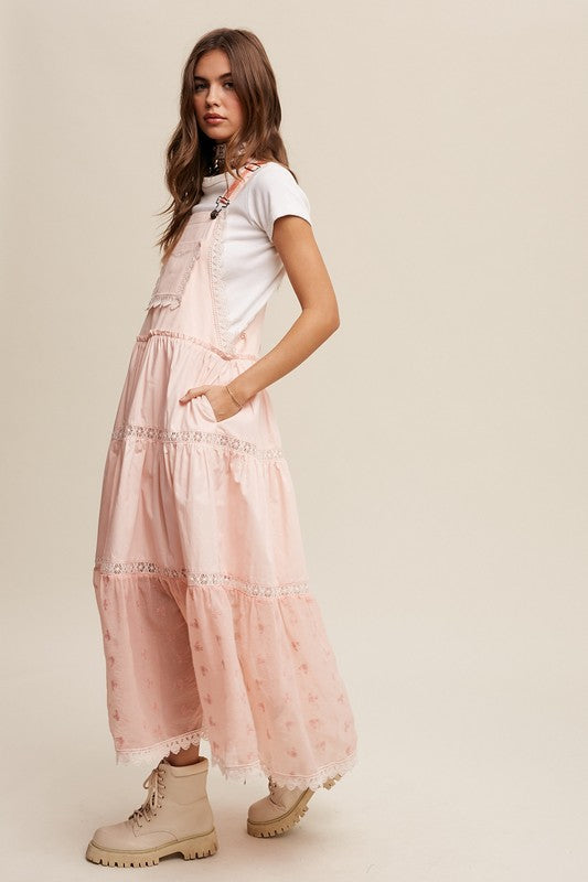 Listicle Laced and Tiered Romantic Overall Maxi Dress