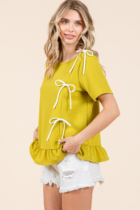 3-Bow Short Sleeve Top