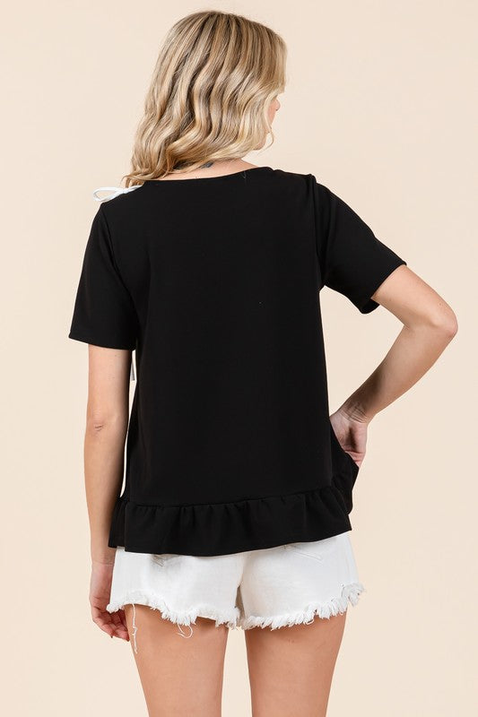 3-Bow Short Sleeve Top