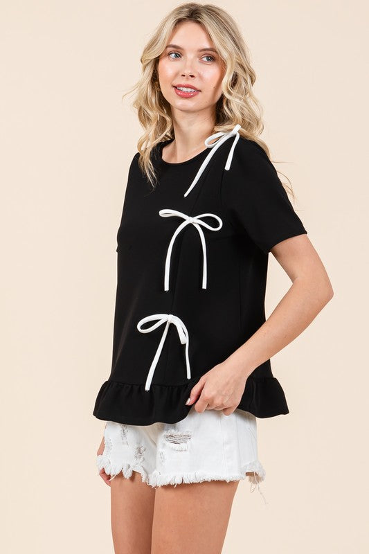 3-Bow Short Sleeve Top