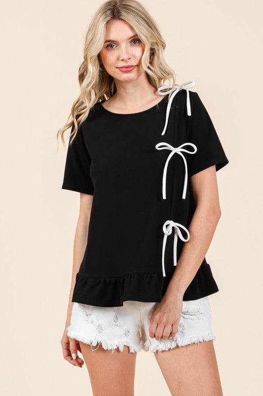 3-Bow Short Sleeve Top