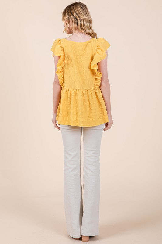 Ruffle Sleeve Textured Peplum Top - Boho Soho