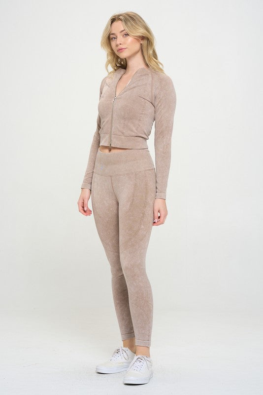 Ribbed Knit Tracksuit Two-Piece Set