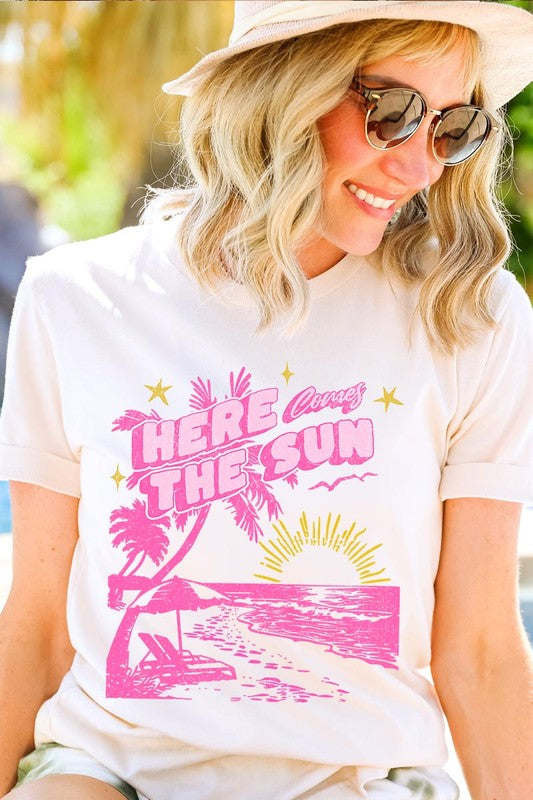 Here Comes The Sun Beach Summer Graphic T Shirts