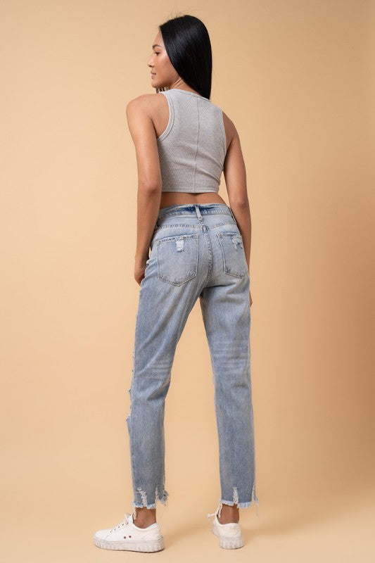 Denim Lab Fray Distressed Girlfriend Jeans