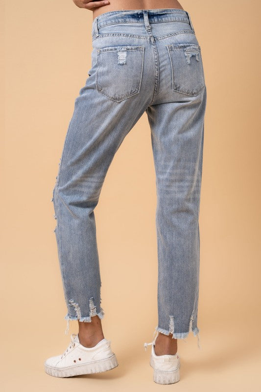 Denim Lab Fray Distressed Girlfriend Jeans