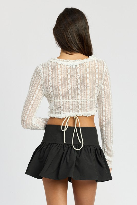Emory Park LACE CARDIGAN WITH RUFFLE DETAIL