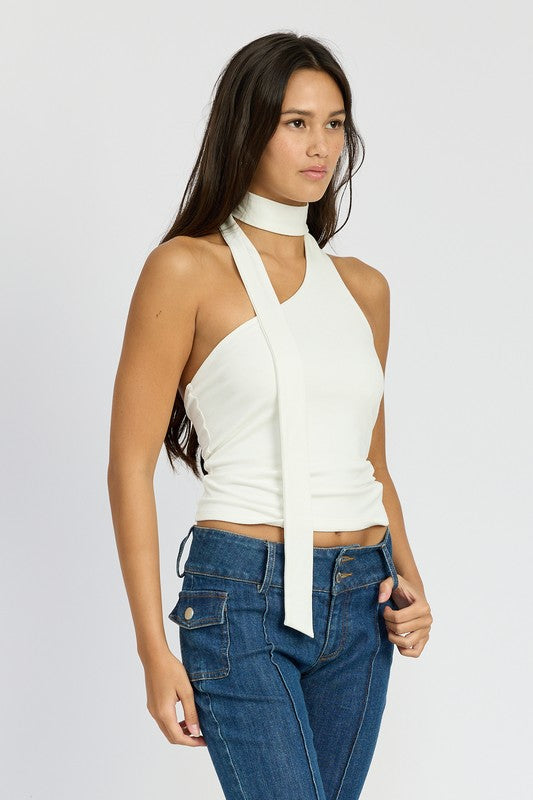 ONE SHOULDER TOP WITH SCARF DETAIL