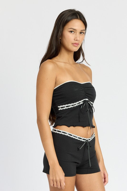 LETTUCE TUBE TOP WITH LACE TRIM