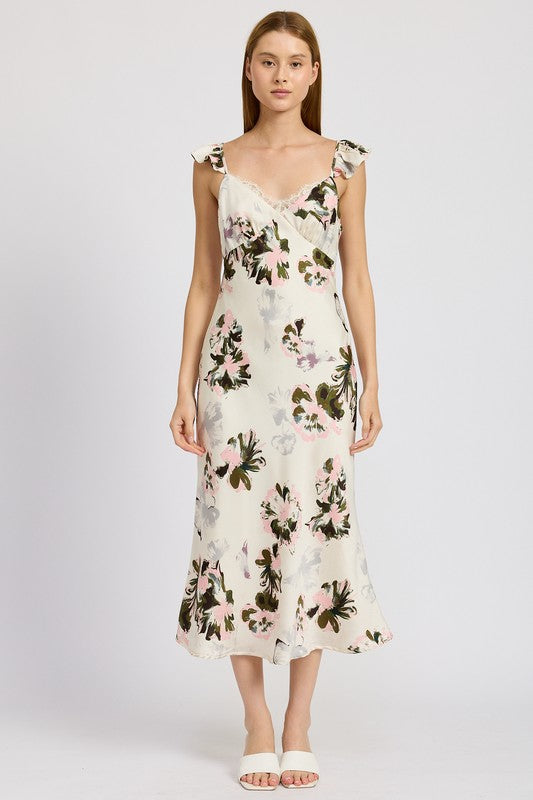 Emory Park FLORAL MIDI DRESS WITH LACE DETAIL