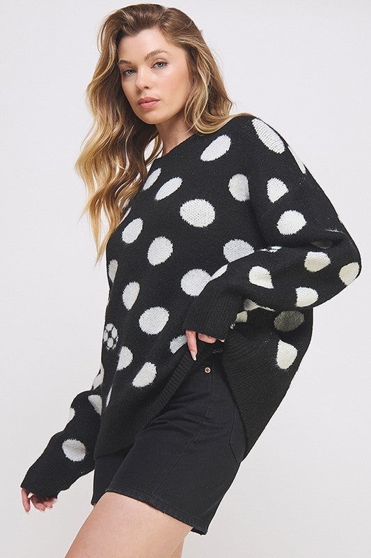 JADE BY JANE POLKA DOT/SOCCER BALL KNIT SWEATER