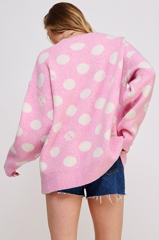 JADE BY JANE POLKA DOT/SOCCER BALL KNIT SWEATER