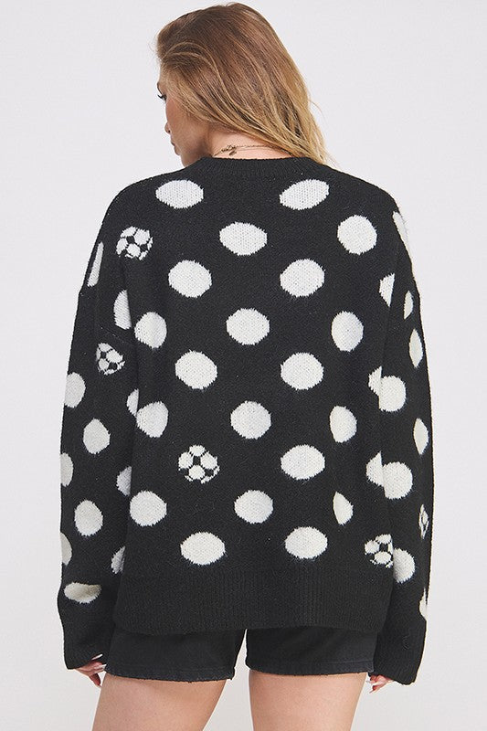 JADE BY JANE PLUS SIZE POLKA DOT/SOCCER BALL KNIT SWEATER