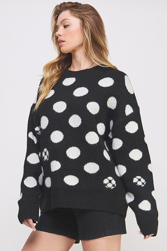 JADE BY JANE PLUS SIZE POLKA DOT/SOCCER BALL KNIT SWEATER