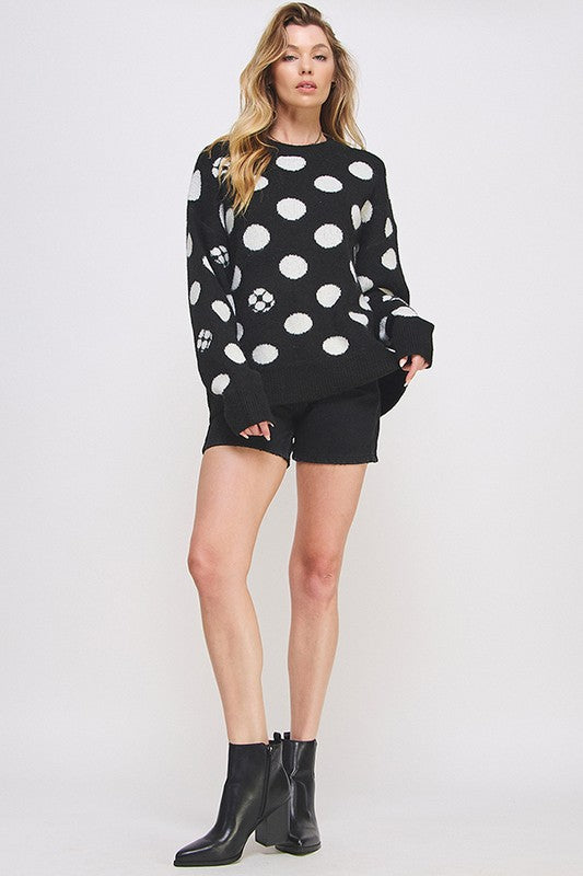 JADE BY JANE POLKA DOT/SOCCER BALL KNIT SWEATER