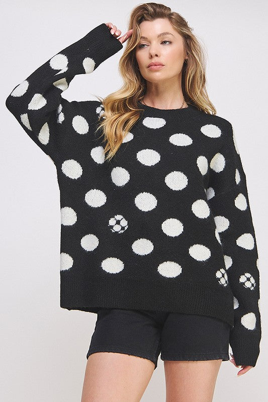 JADE BY JANE POLKA DOT/SOCCER BALL KNIT SWEATER