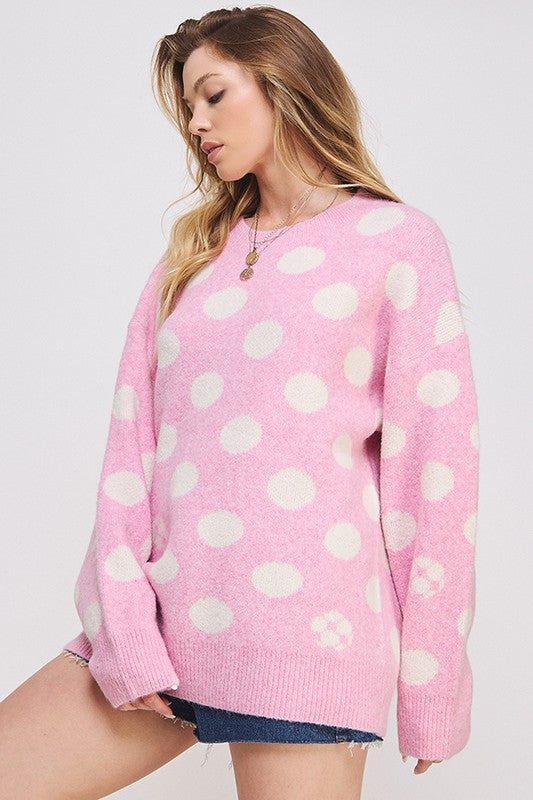 JADE BY JANE POLKA DOT/SOCCER BALL KNIT SWEATER