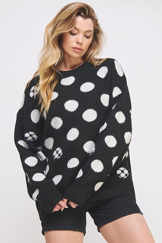 JADE BY JANE PLUS SIZE POLKA DOT/SOCCER BALL KNIT SWEATER