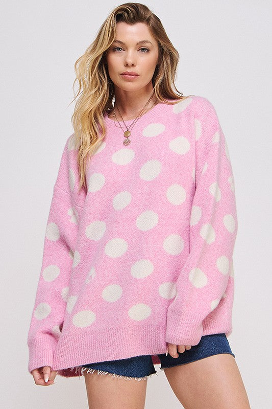 JADE BY JANE POLKA DOT/SOCCER BALL KNIT SWEATER