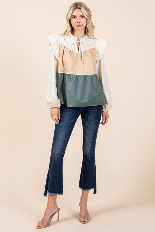 Tiered Color Block Blouse