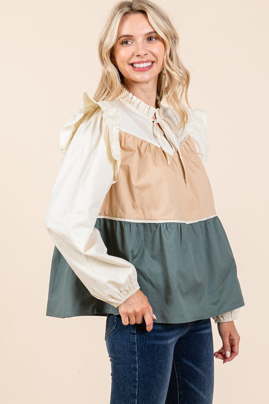 Tiered Color Block Blouse