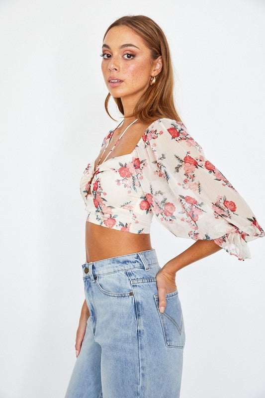 One and Only Collective Chiffon Balloon Sleeved Bustier Crop Top