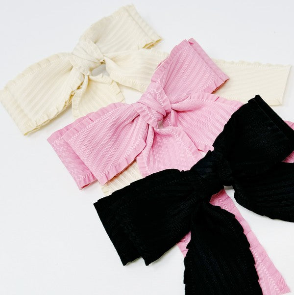 Frilled and Textured Doubled Bow Hair Clip