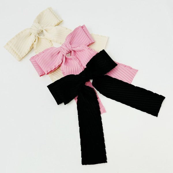 Frilled and Textured Doubled Bow Hair Clip