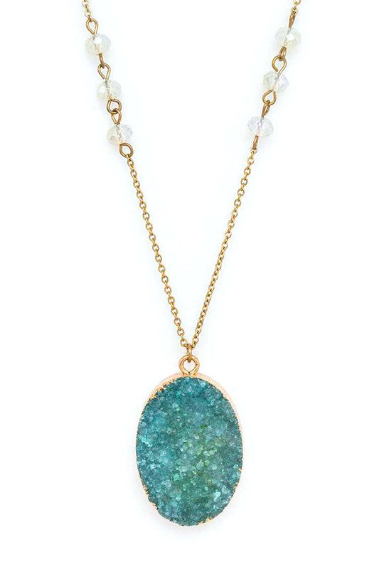 Genuine Druzy Long Pendant Necklace