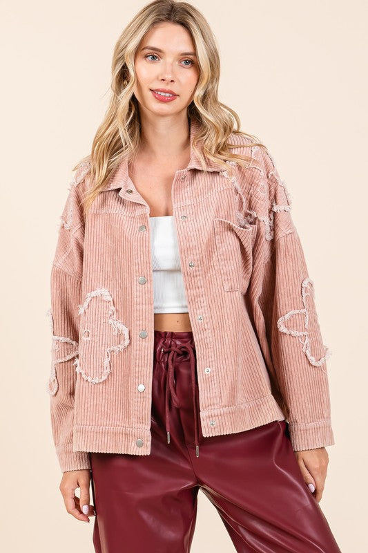 GeeGee Plus Size Drop Shoulder Corduroy Shacket