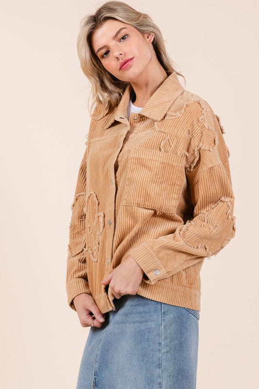 GeeGee Plus Size Drop Shoulder Corduroy Shacket