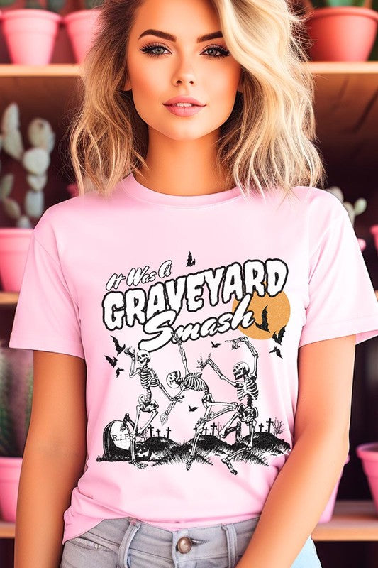 Graveyard Smash Skeleton Halloween Graphic Tee