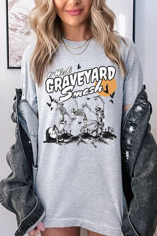 Graveyard Smash Skeleton Halloween Graphic Tee