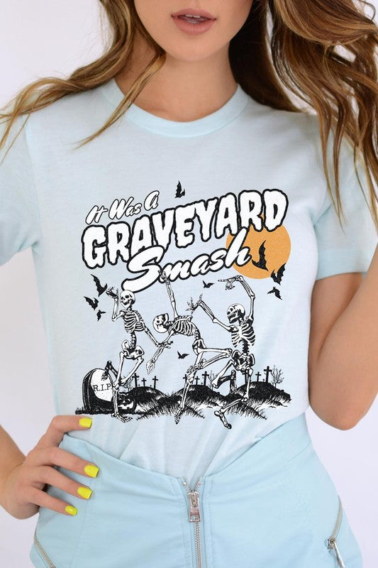 Graveyard Smash Skeleton Halloween Graphic Tee