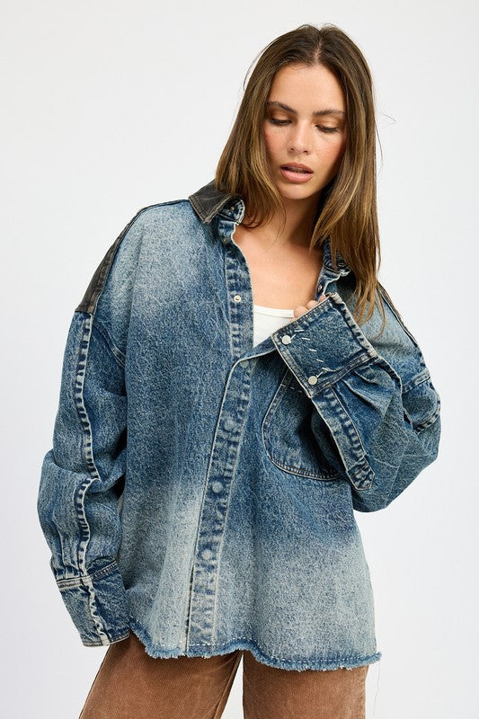 Emory Park Stevie OVERSIZED DENIM JACKET WITH BUTTONS