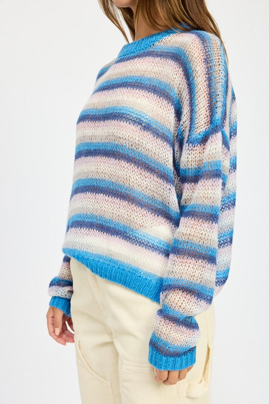 Emory Park STRIPE CROCHET SWEATER