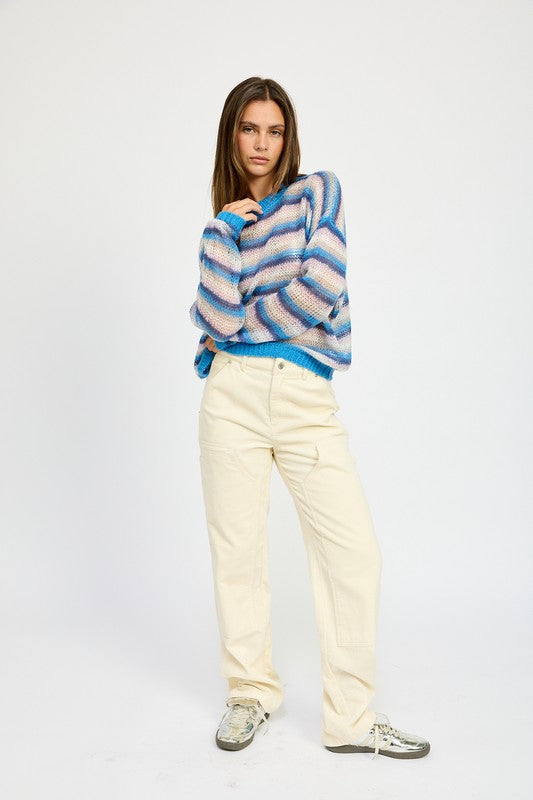 Emory Park STRIPE CROCHET SWEATER