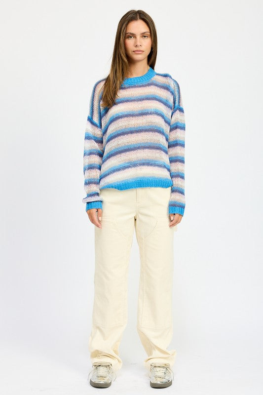 Emory Park STRIPE CROCHET SWEATER