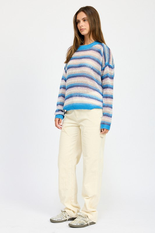 Emory Park STRIPE CROCHET SWEATER