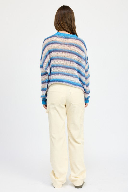 Emory Park STRIPE CROCHET SWEATER