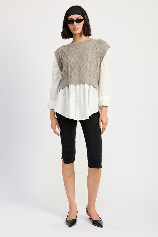 Emory Park Emery CABLE TWO-FER SWEATER TOP