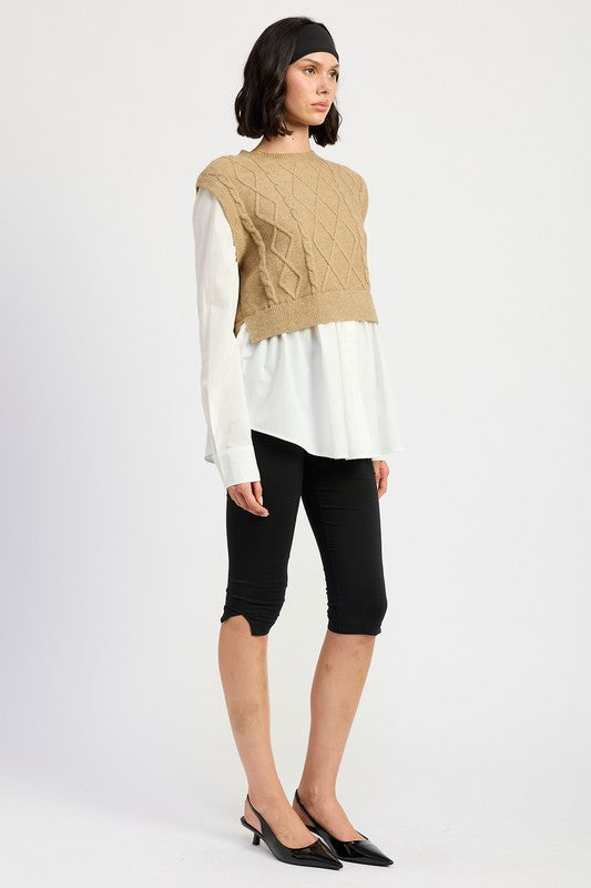 Emory Park Emery CABLE TWO-FER SWEATER TOP