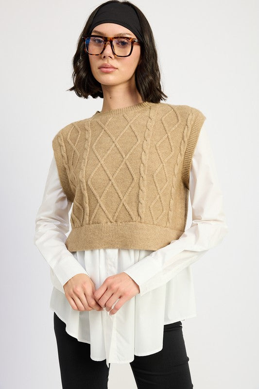 Emory Park Emery CABLE TWO-FER SWEATER TOP