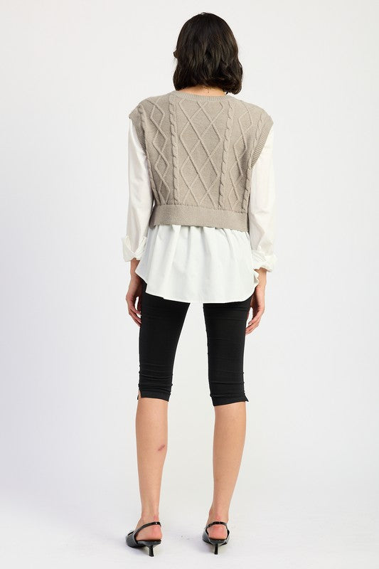 Emory Park Emery CABLE TWO-FER SWEATER TOP