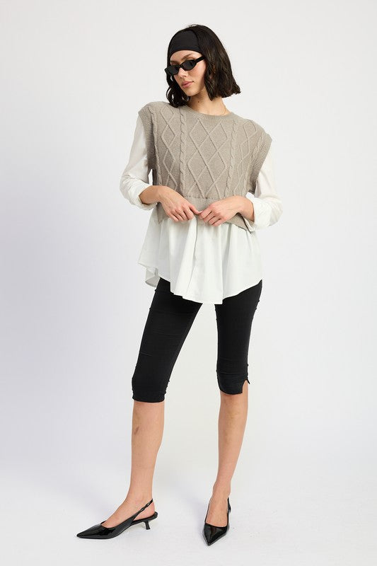 Emory Park Emery CABLE TWO-FER SWEATER TOP