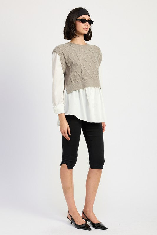 Emory Park Emery CABLE TWO-FER SWEATER TOP