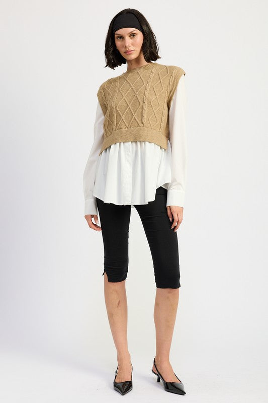 Emory Park Emery CABLE TWO-FER SWEATER TOP