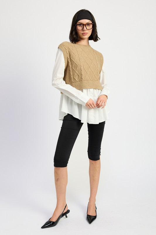 Emory Park Emery CABLE TWO-FER SWEATER TOP