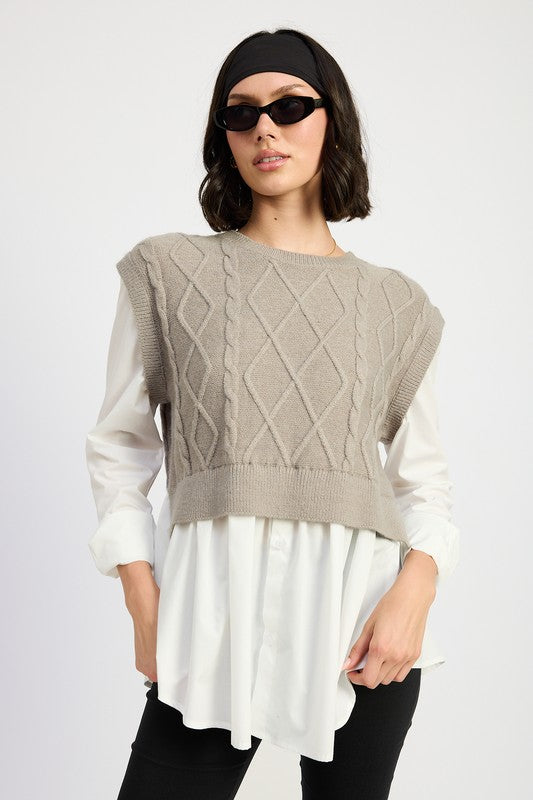 Emory Park Emery CABLE TWO-FER SWEATER TOP